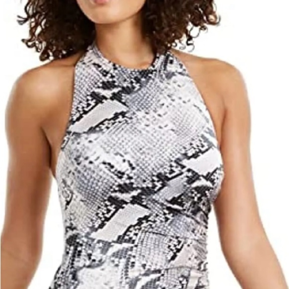 Calvin Klein Blush Snake High-Neck Halter One-Piece Swimsuit - Picture 3 of 12